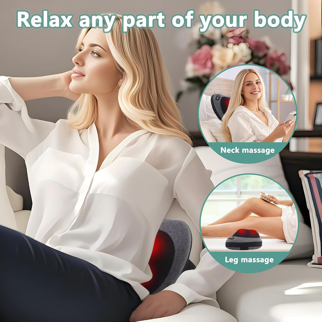 Shiatsu Neck and Back Massager with Heat - Deep Tissue Massage Pillow for Neck, Back & Shoulders Pain Relief, Ergonomic Design Electric Massager for Home, Car, Office Use, Gray