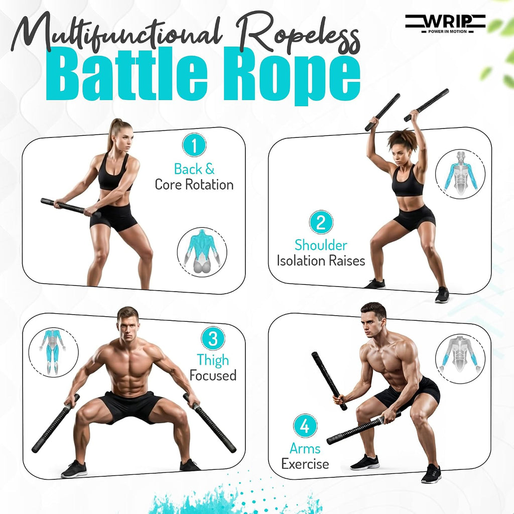 Ropeless Battle Ropes Weighted, Home Gym Equipment, Fat Burning Cardio, Small Space Exercise Equipment, Shoulder Exercise Stick, Travel Workout Equipment, Arm Workout, Core Strength Training Equipment