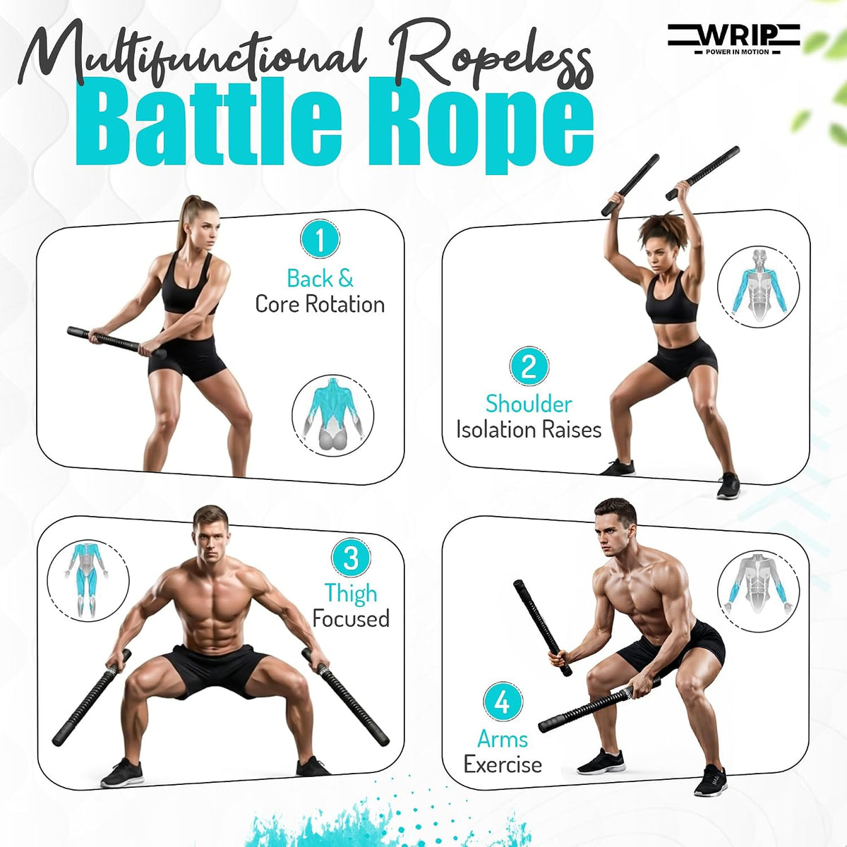 Ropeless Battle Ropes Weighted, Home Gym Equipment, Fat Burning Cardio, Small Space Exercise Equipment, Shoulder Exercise Stick, Travel Workout Equipment, Arm Workout, Core Strength Training Equipment