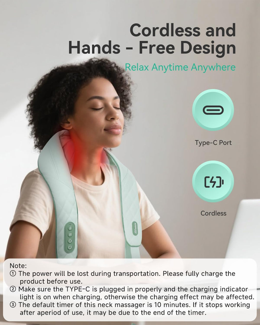 4D Cordless Neck and Shoulder Massager with Heat & Kneading