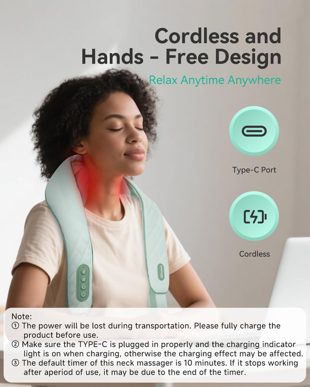 4D Cordless Neck and Shoulder Massager with Heat & Kneading