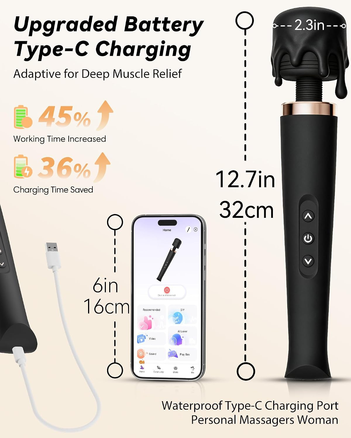 12'' XL Powerful Massager Tools with APP Control, Premium Design