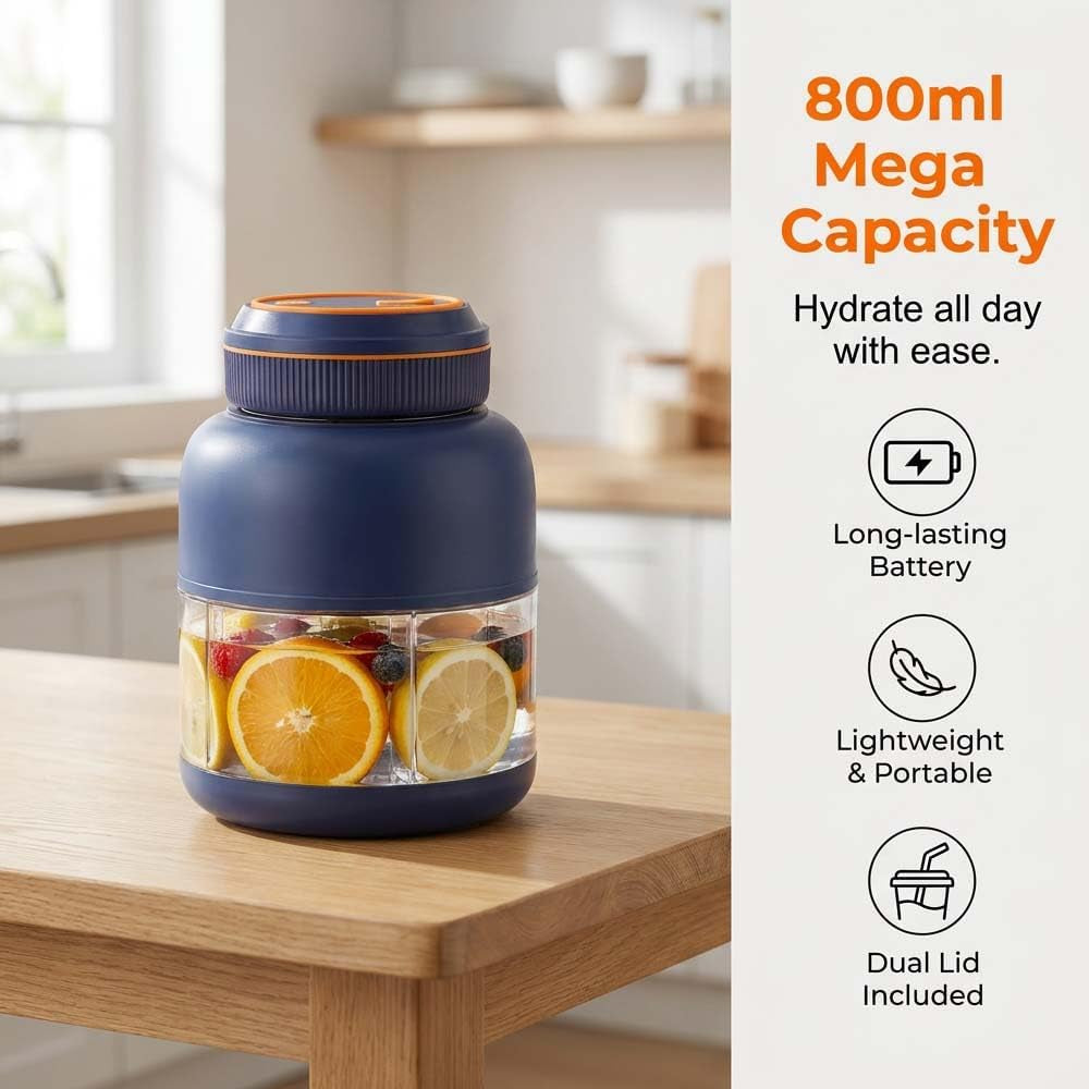 Portable Household Appliances Juicer, 2026 New Electric Juicer Cup Cordless Juice Mug, Upgrade Dual Lid Compact Travel Drinking Cup Household Appliances Juicer Blender (Navy, 800ML)