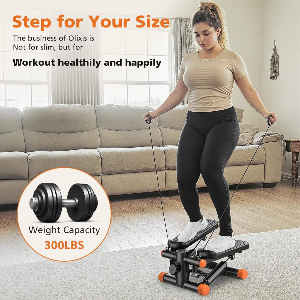 Steppers for Exercise at Home Workout Equipment, Mini Stepper Exercise Machine 300Lbs, Twist Step with Resistance Bands, Cardio Weight Loss Equipment Home Fitness, Orange