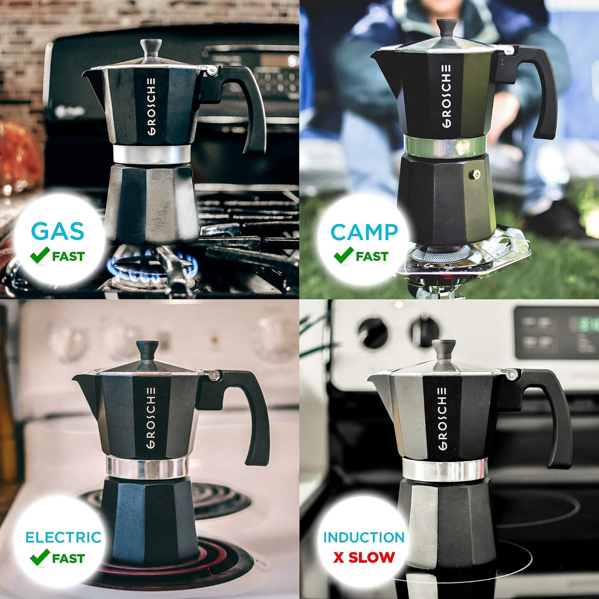 Milano Stovetop Espresso Maker Moka Pot 12 Espresso Cup, Black