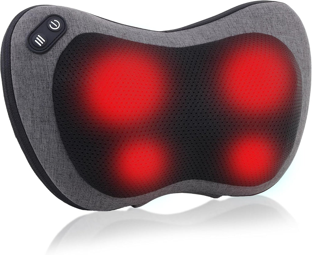 Shiatsu Neck and Back Massager with Heat - Deep Tissue Massage Pillow for Neck, Back & Shoulders Pain Relief, Ergonomic Design Electric Massager for Home, Car, Office Use, Gray