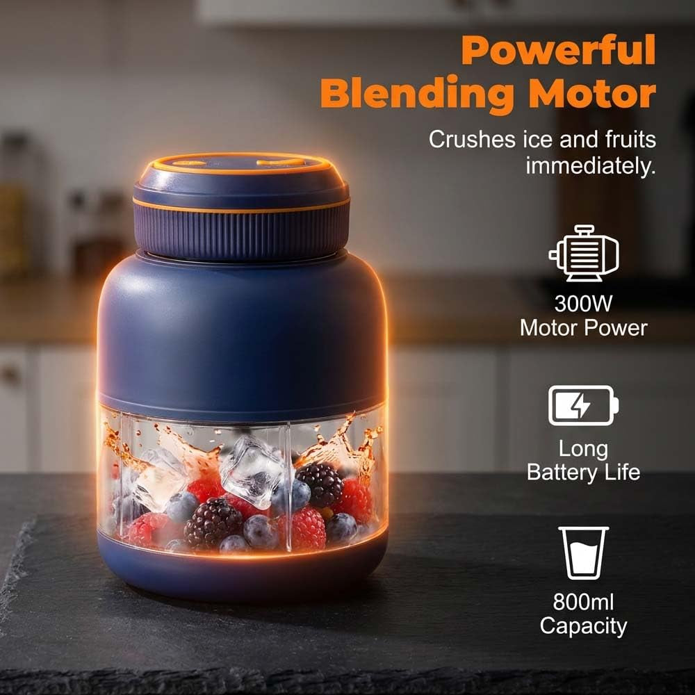 Portable Household Appliances Juicer, 2026 New Electric Juicer Cup Cordless Juice Mug, Upgrade Dual Lid Compact Travel Drinking Cup Household Appliances Juicer Blender (Navy, 800ML)