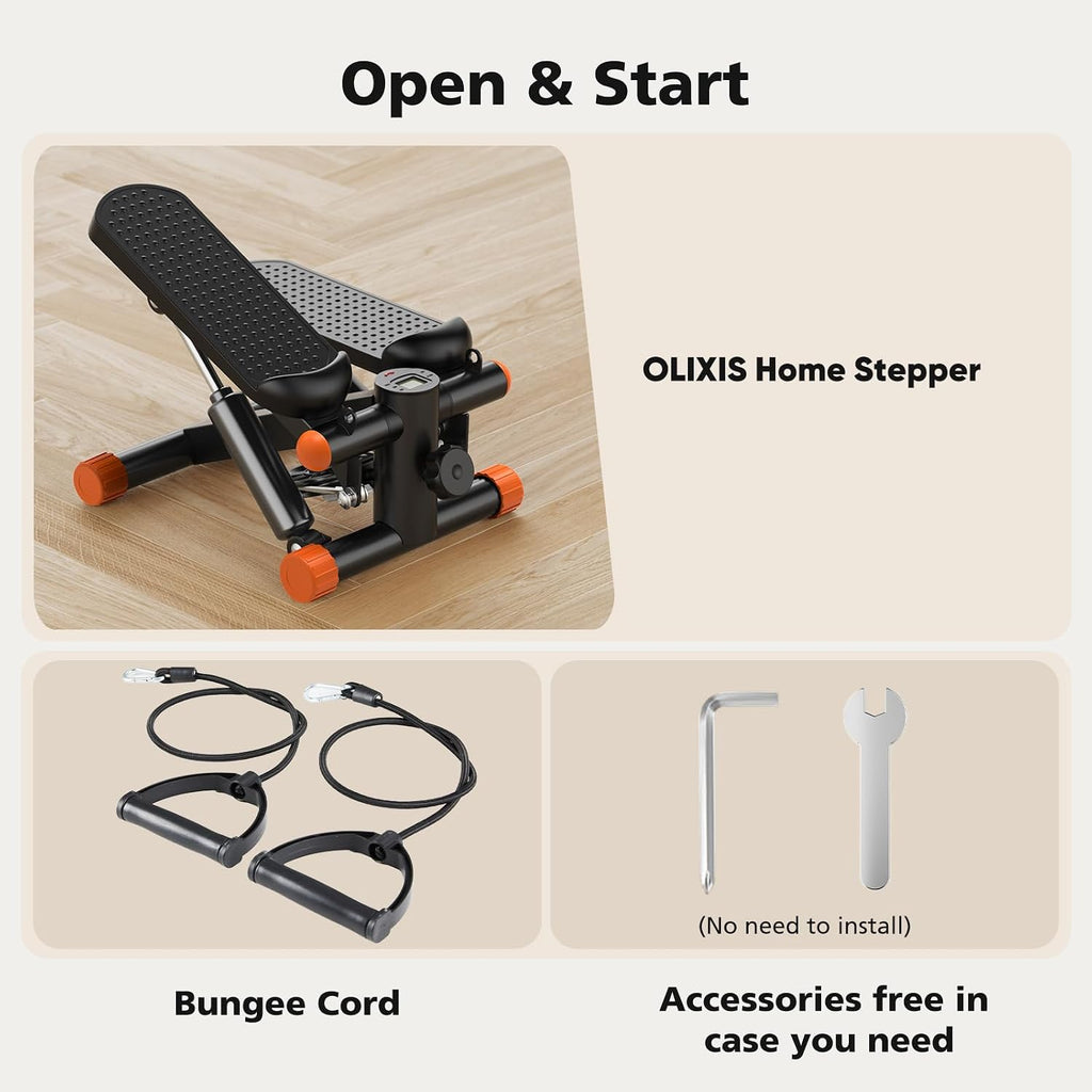 Steppers for Exercise at Home Workout Equipment, Mini Stepper Exercise Machine 300Lbs, Twist Step with Resistance Bands, Cardio Weight Loss Equipment Home Fitness, Orange