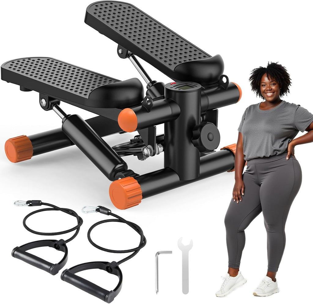 Steppers for Exercise at Home Workout Equipment, Mini Stepper Exercise Machine 300Lbs, Twist Step with Resistance Bands, Cardio Weight Loss Equipment Home Fitness, Orange